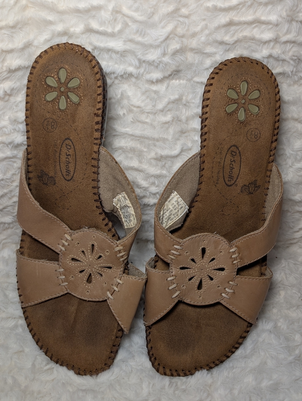 Dr. Scholl's Taupe Floral Cutout Slide Wedge Sandals